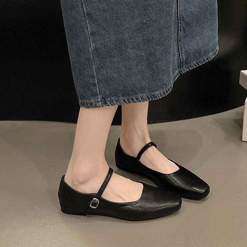 Ivy | Cosy Square Toe Mary Jane Flats with Adjustable Strap