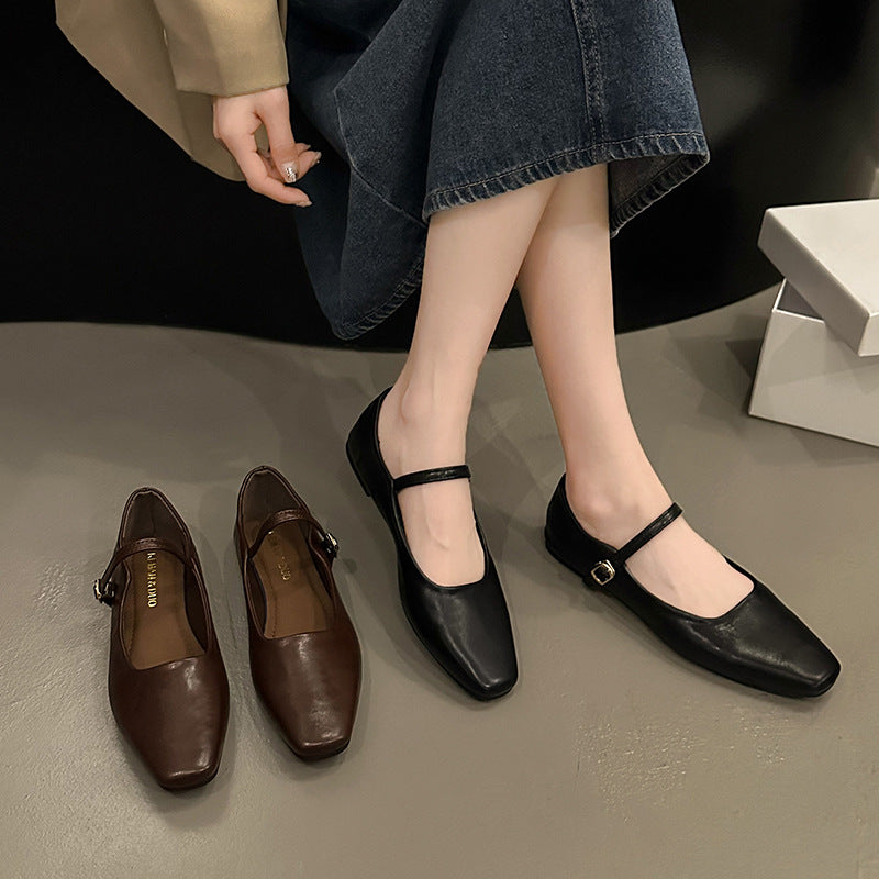 Ivy | Cosy Square Toe Mary Jane Flats with Adjustable Strap