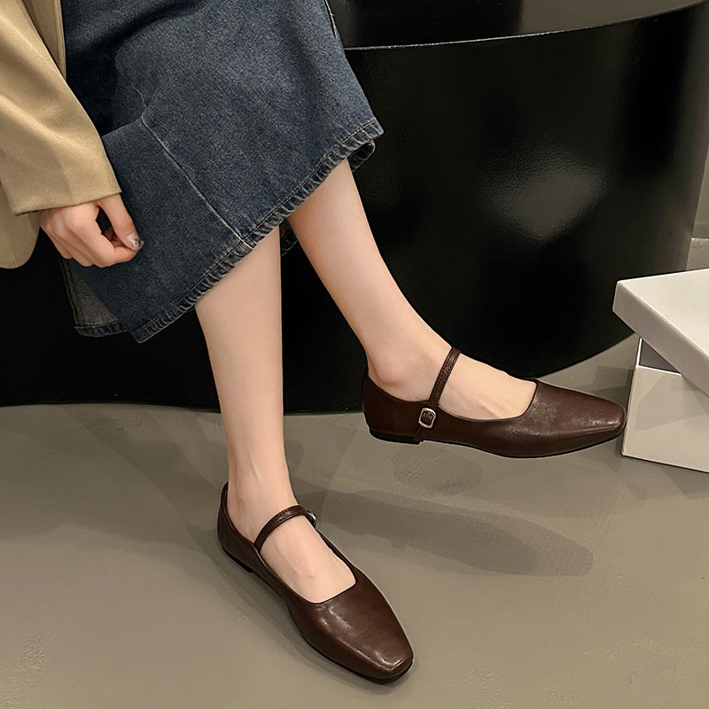 Ivy | Cosy Square Toe Mary Jane Flats with Adjustable Strap