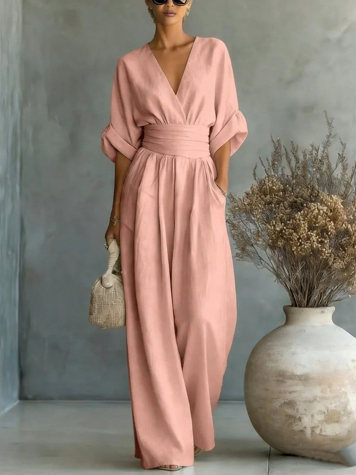 Ivy | Effortless Wrap Waist Wide Leg Jumpsuit