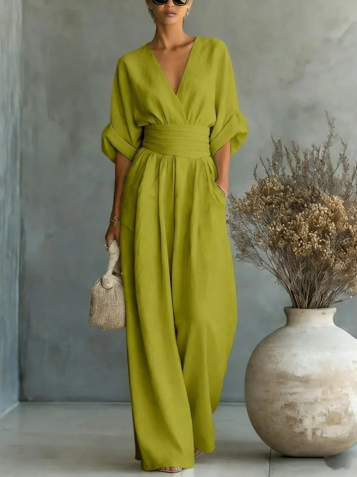 Ivy | Effortless Wrap Waist Wide Leg Jumpsuit