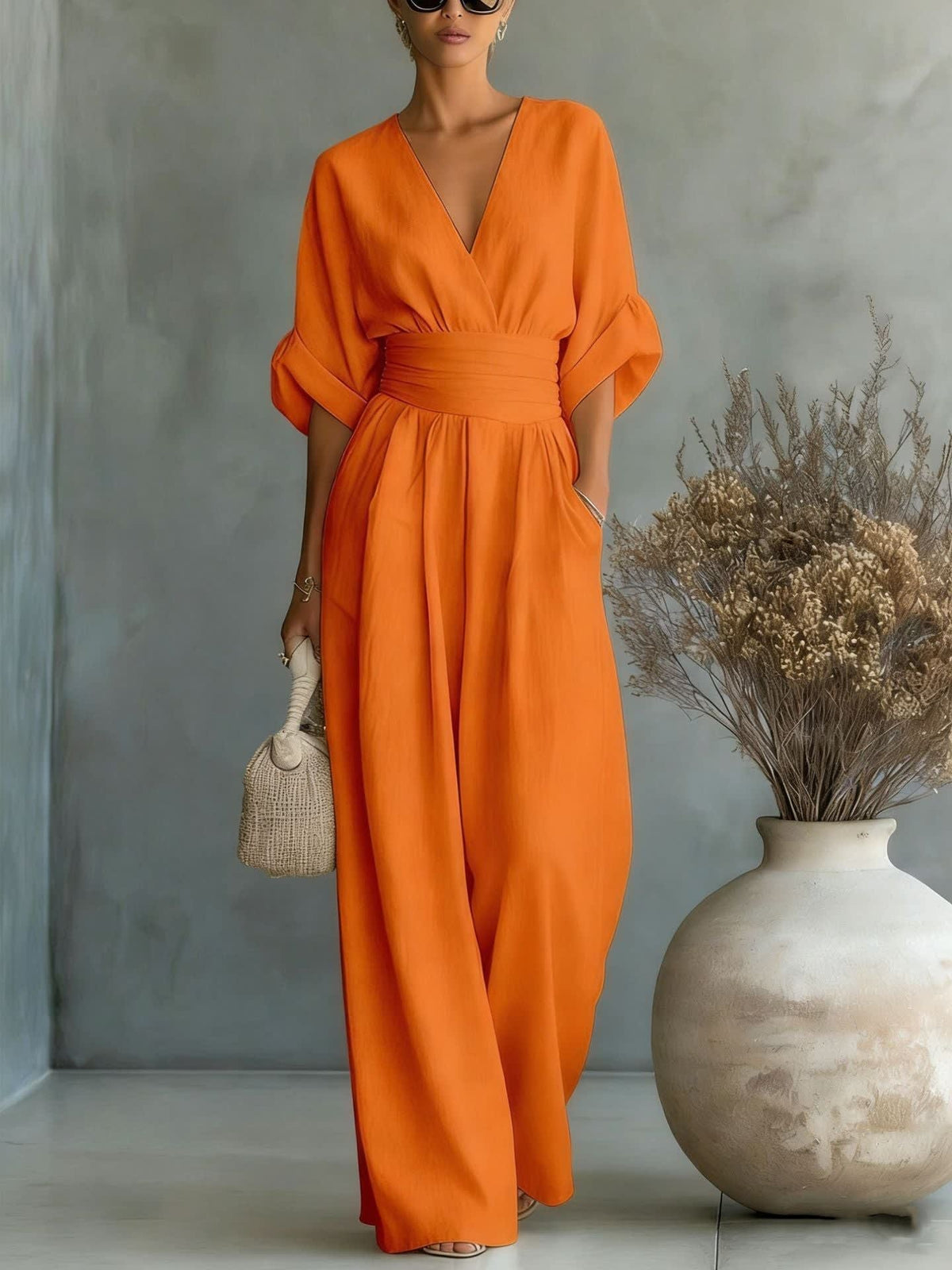 Ivy | Effortless Wrap Waist Wide Leg Jumpsuit