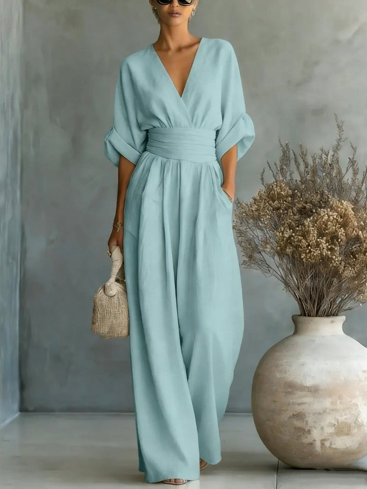 Ivy | Effortless Wrap Waist Wide Leg Jumpsuit
