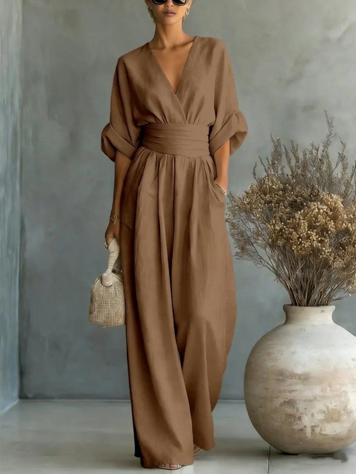 Ivy | Effortless Wrap Waist Wide Leg Jumpsuit
