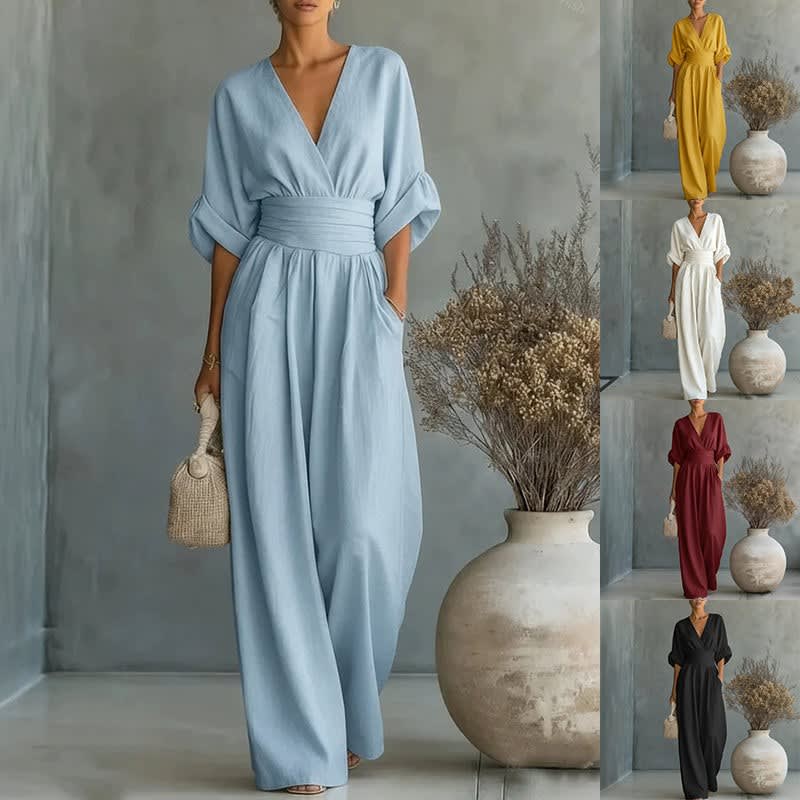 Ivy | Effortless Wrap Waist Wide Leg Jumpsuit