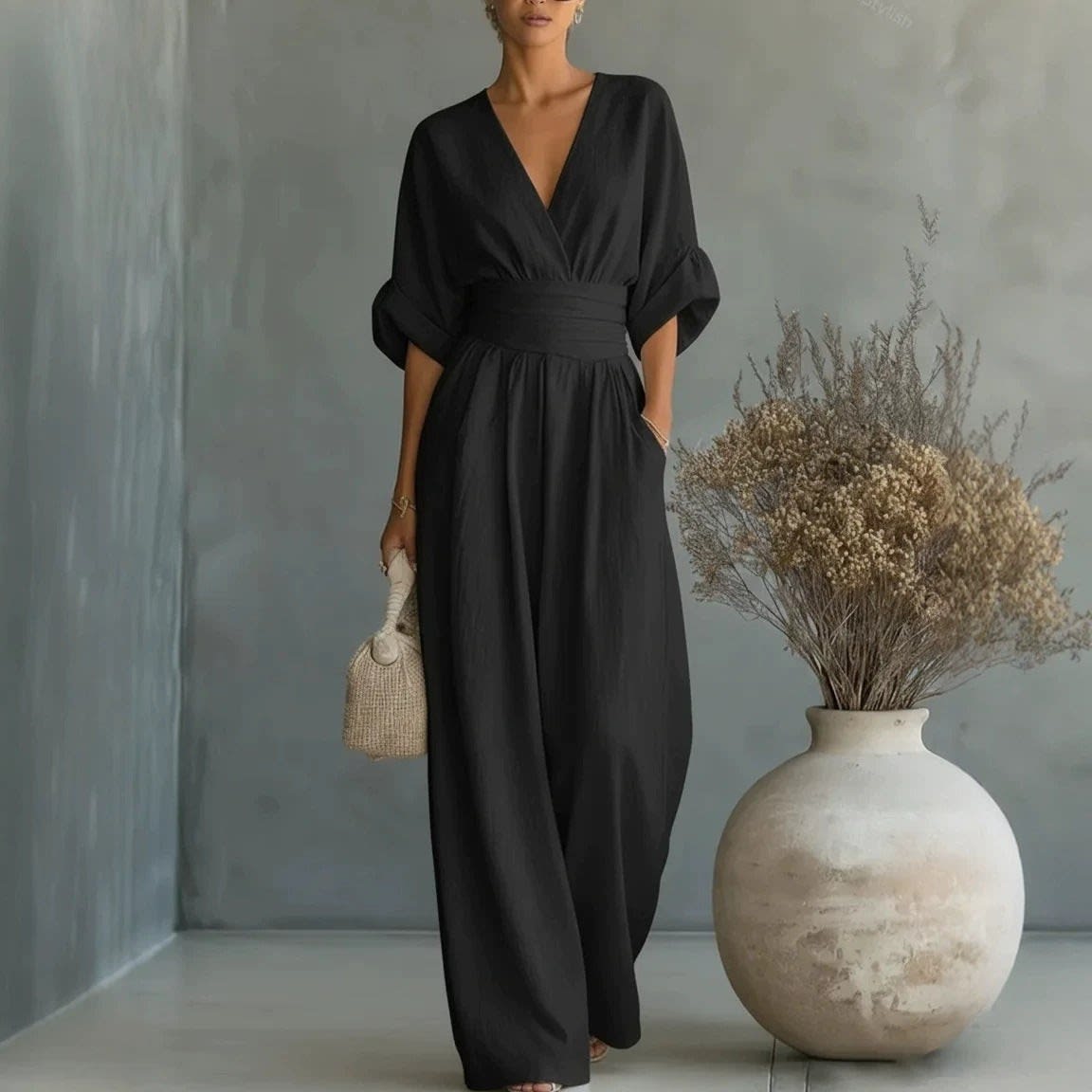 Ivy | Effortless Wrap Waist Wide Leg Jumpsuit