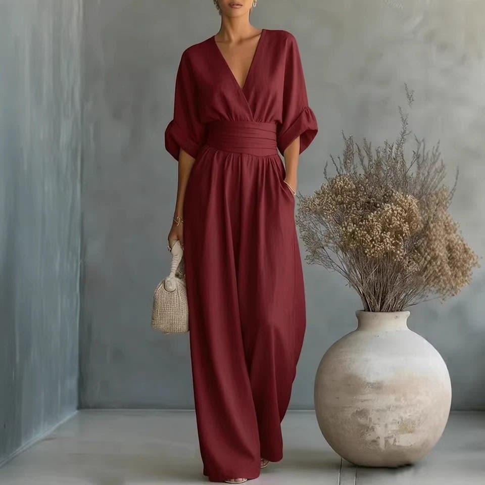 Ivy | Effortless Wrap Waist Wide Leg Jumpsuit