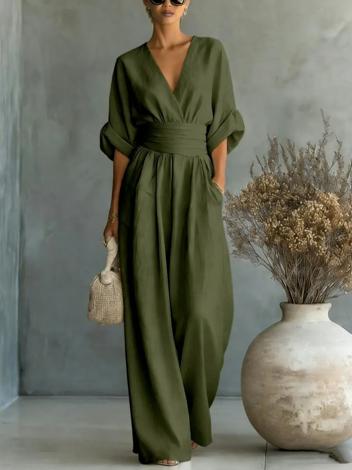 Ivy | Effortless Wrap Waist Wide Leg Jumpsuit
