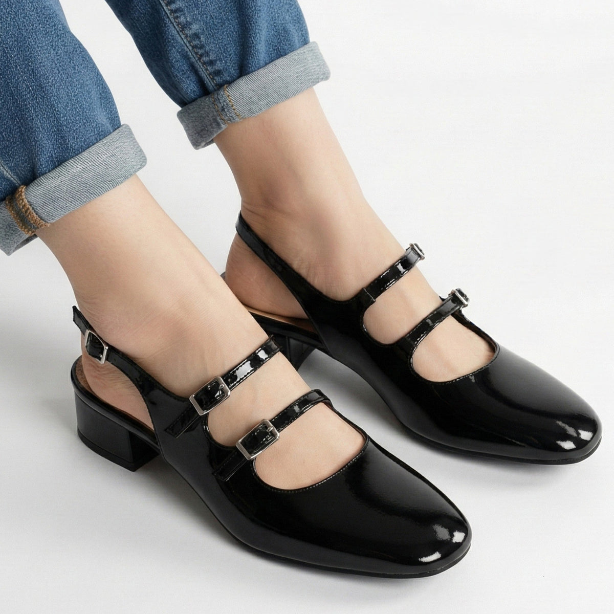 Ivy | Graceful Double Strap Mary Jane Square Toe Block Heels