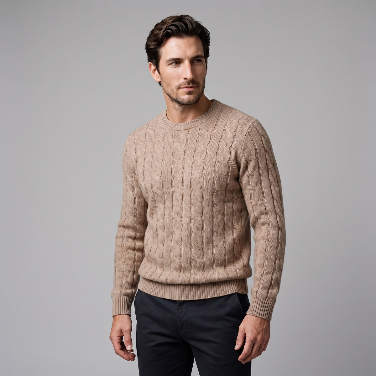 Jacob | Effortless Cable Knit Crew Neck Mens Jumpers