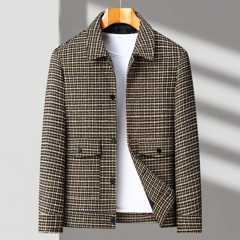 James | Houndstooth Collared Button-Up Tweed Jacket