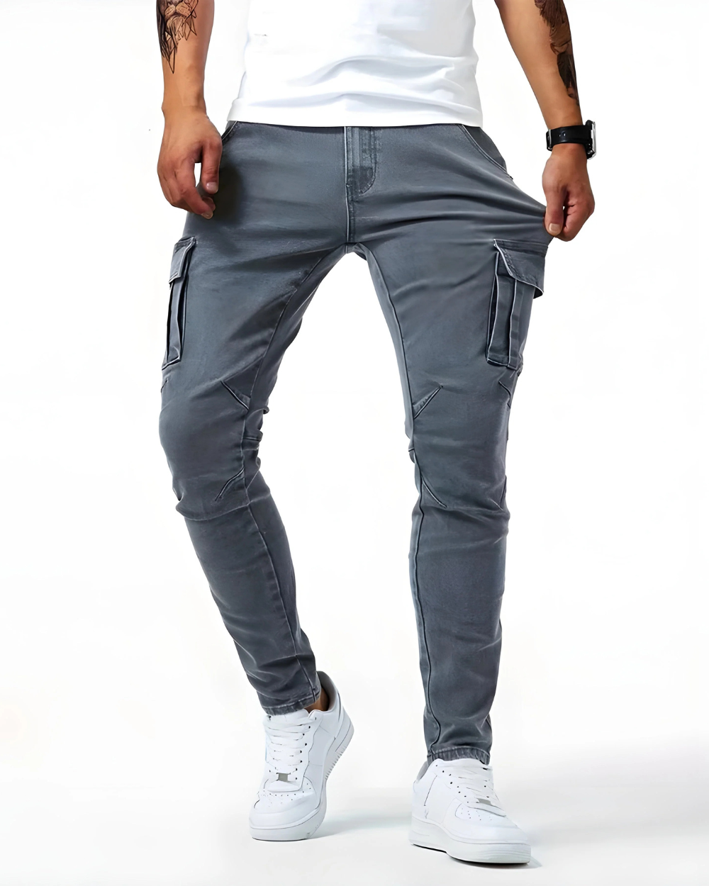 Jesse | Polished Slim Fit Stretch Cargo Trousers