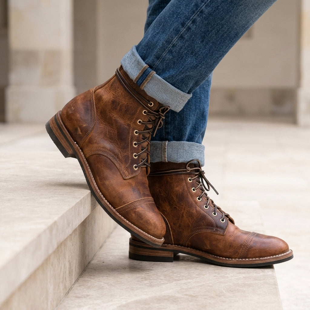 Jesse | Sophisticated Cap Toe Lace-Up Mens Boots