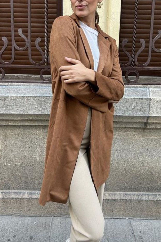 Jessica | Polished Suede Jacket Trenchcoat with Belted Waist