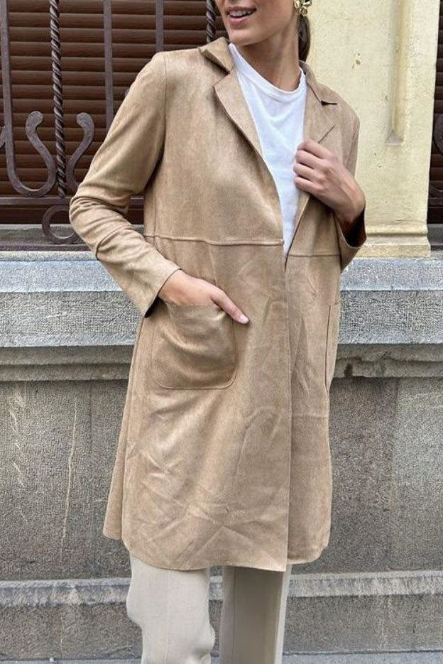 Jessica | Polished Suede Jacket Trenchcoat with Belted Waist