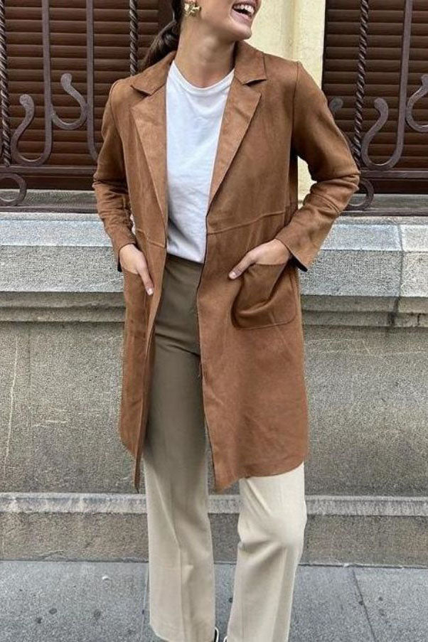 Jessica | Polished Suede Jacket Trenchcoat with Belted Waist