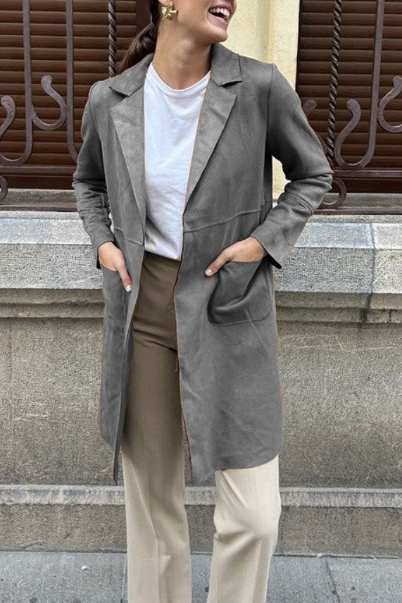 Jessica | Polished Suede Jacket Trenchcoat with Belted Waist