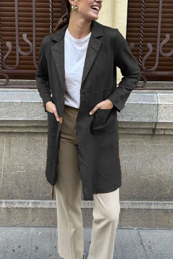 Jessica | Polished Suede Jacket Trenchcoat with Belted Waist