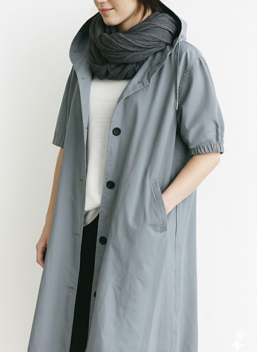 Jessica | Relaxed Hooded Trench Coat with Puff Sleeves