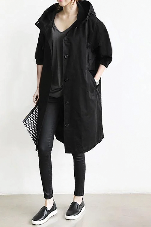 Jessica | Relaxed Hooded Trench Coat with Puff Sleeves