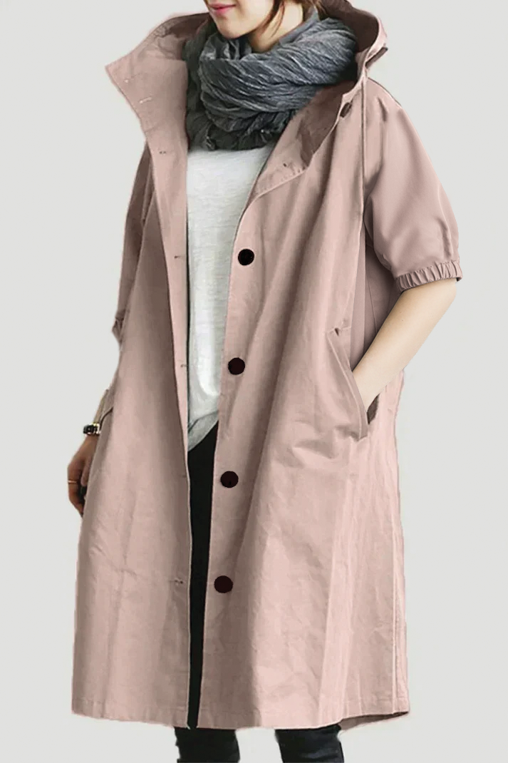 Jessica | Relaxed Hooded Trench Coat with Puff Sleeves