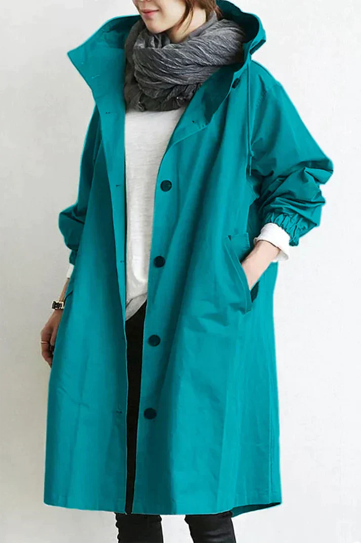 Jessica | Relaxed Hooded Trench Coat with Puff Sleeves