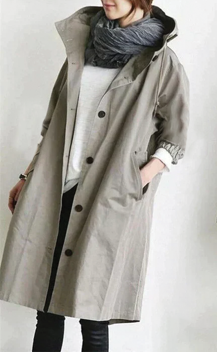 Jessica | Relaxed Hooded Trench Coat with Puff Sleeves