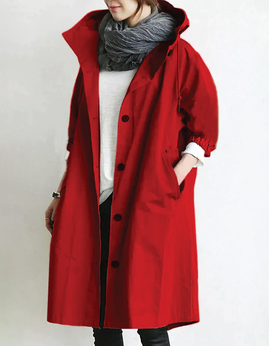 Jessica | Relaxed Hooded Trench Coat with Puff Sleeves