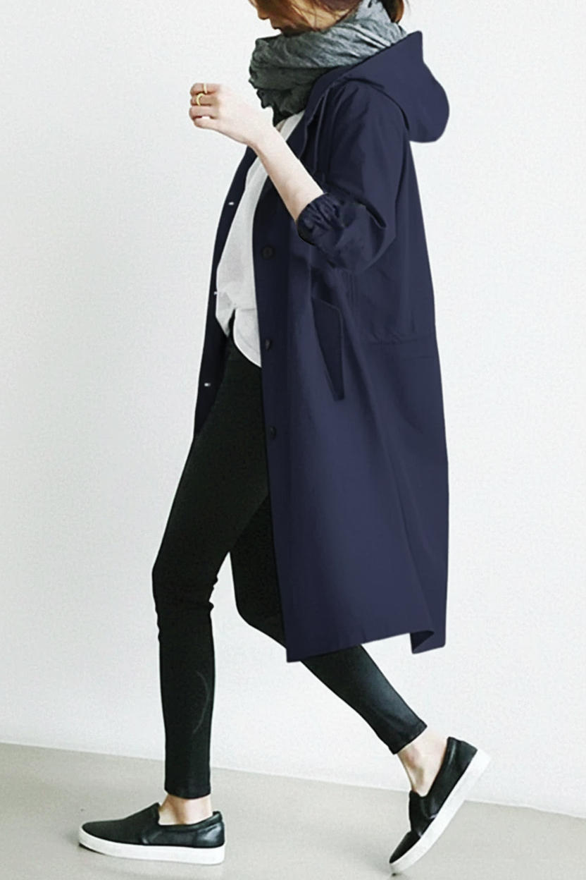 Jessica | Relaxed Hooded Trench Coat with Puff Sleeves