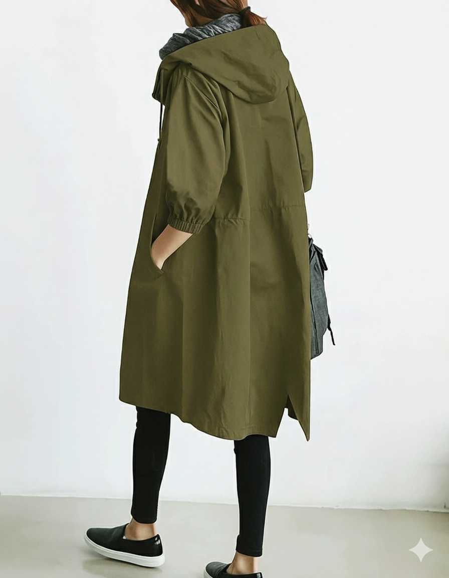 Jessica | Relaxed Hooded Trench Coat with Puff Sleeves