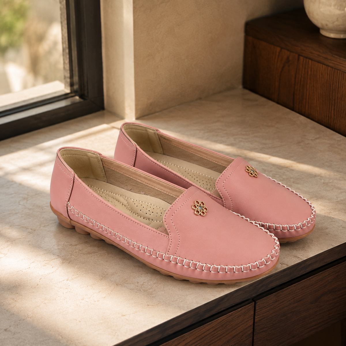 Jessica | Timeless Flower Trim Slip-On Moccasin Orthopedic Shoes