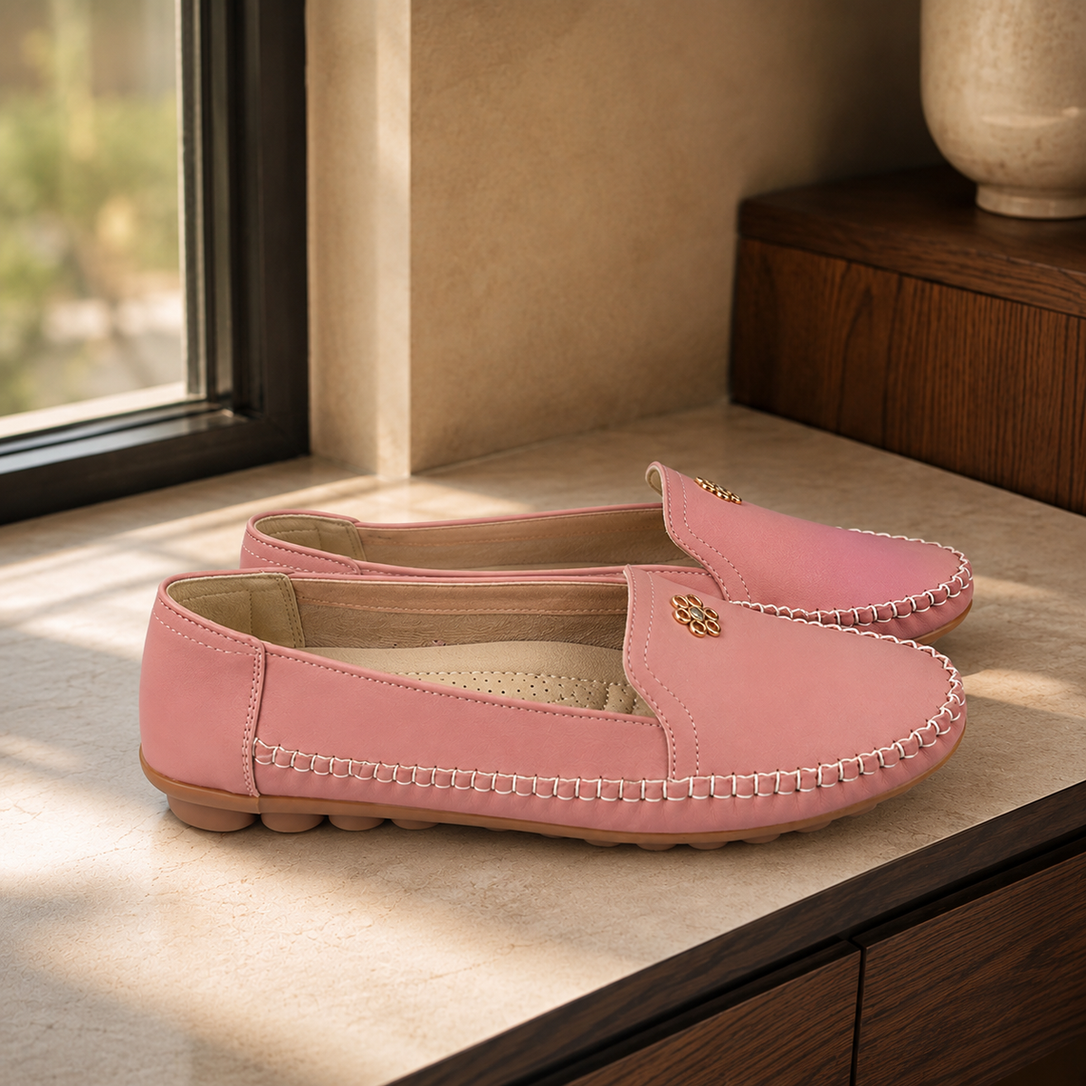 Jessica | Timeless Flower Trim Slip-On Moccasin Orthopedic Shoes