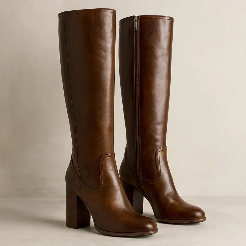 Joan | Refined Knee High Stacked Block Heel Boots