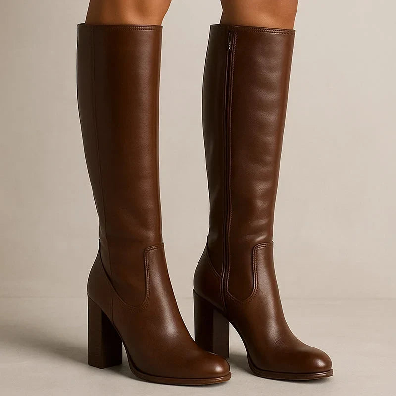 Joan | Refined Knee High Stacked Block Heel Boots