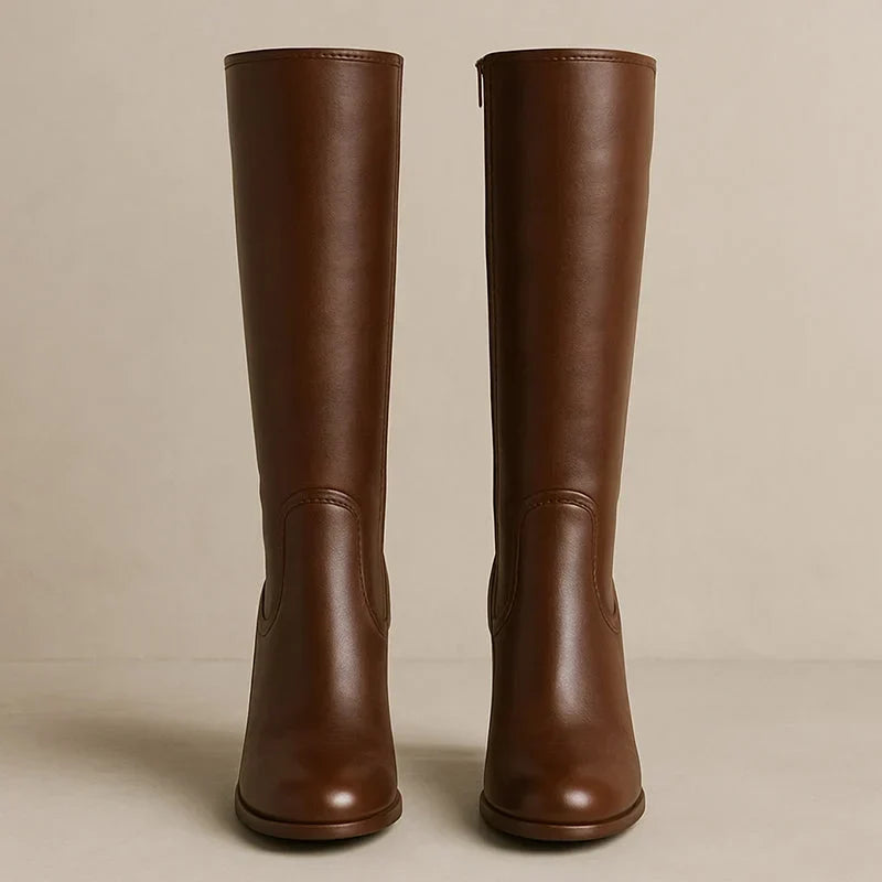 Joan | Refined Knee High Stacked Block Heel Boots