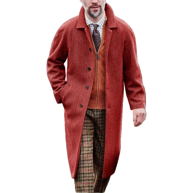 Kai | Timeless Herringbone Tailored Long Mens Coats