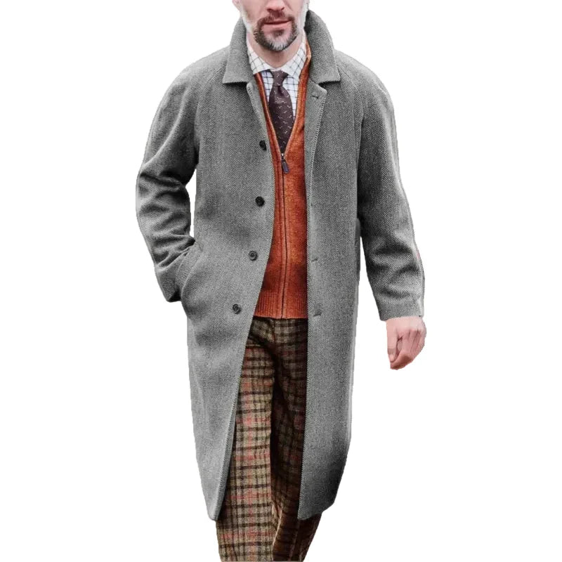 Kai | Timeless Herringbone Tailored Long Mens Coats