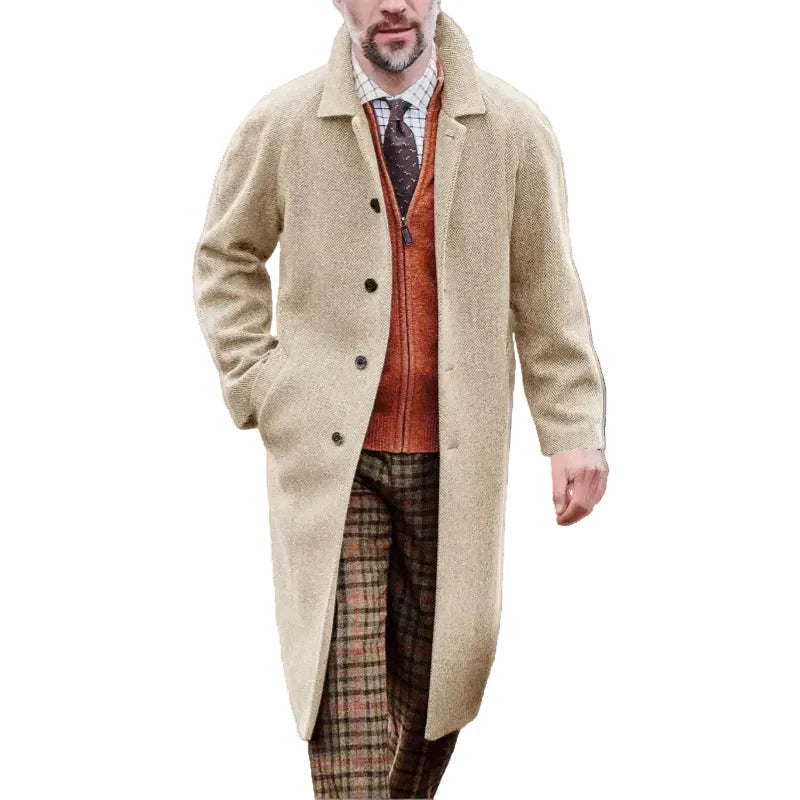 Kai | Timeless Herringbone Tailored Long Mens Coats