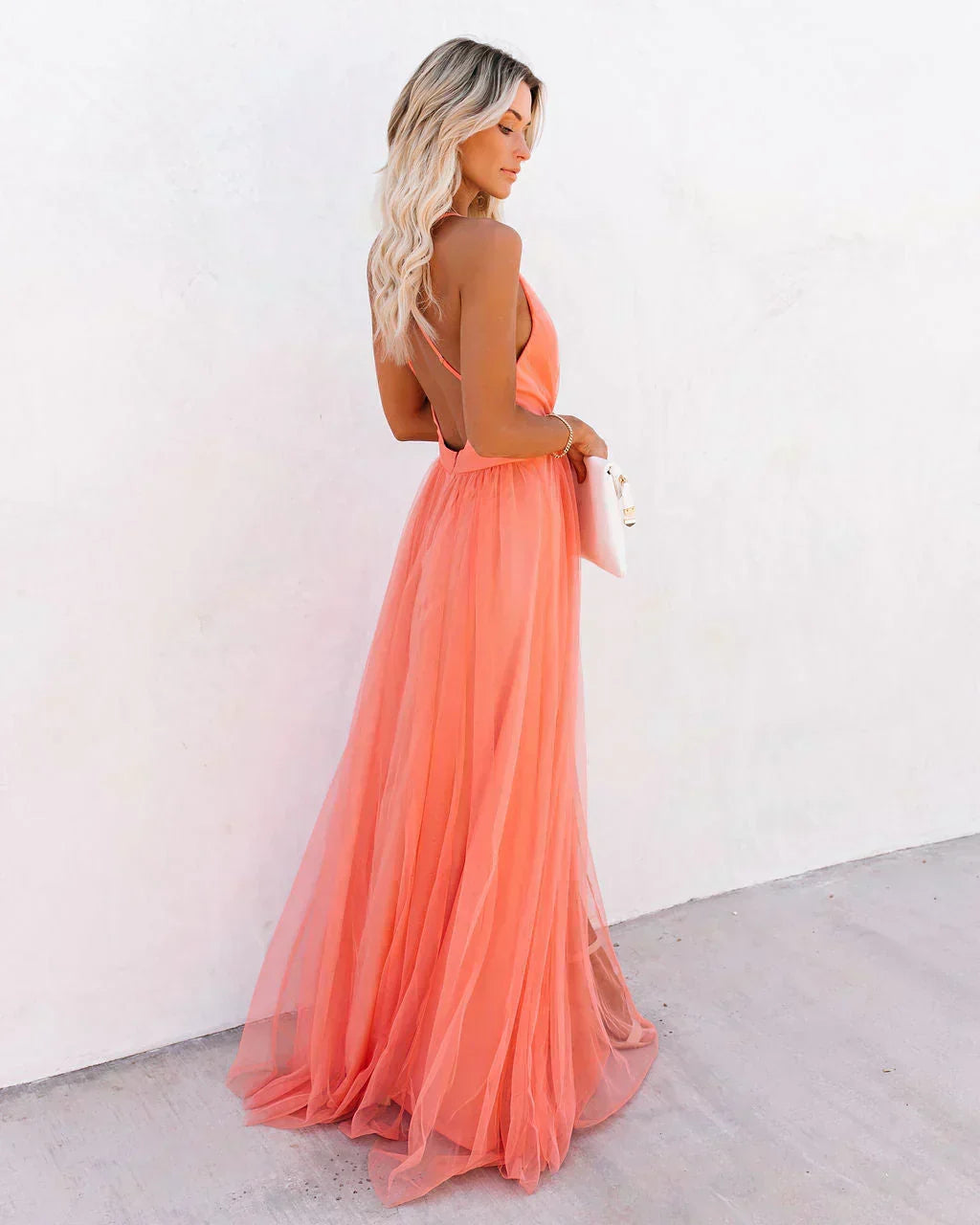 Lara | Elegant Backless Flowing Maxi Christmas Dress