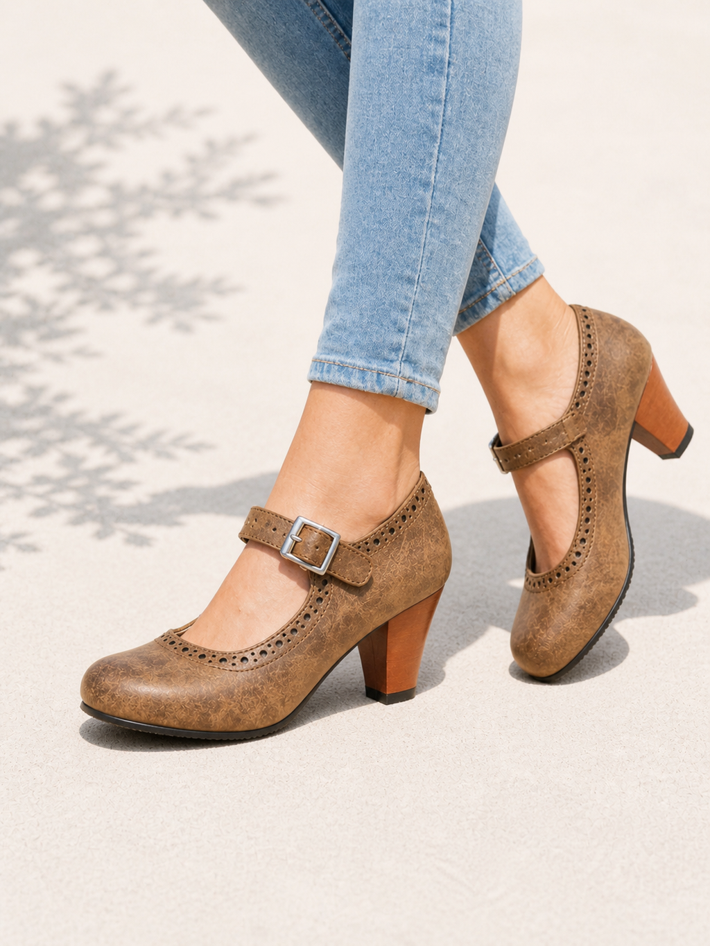 Lara | Sophisticated Block Heel Mary Jane Shoes with Brogue Detail