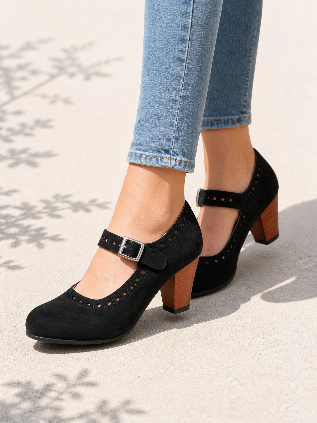 Lara | Sophisticated Block Heel Mary Jane Shoes with Brogue Detail