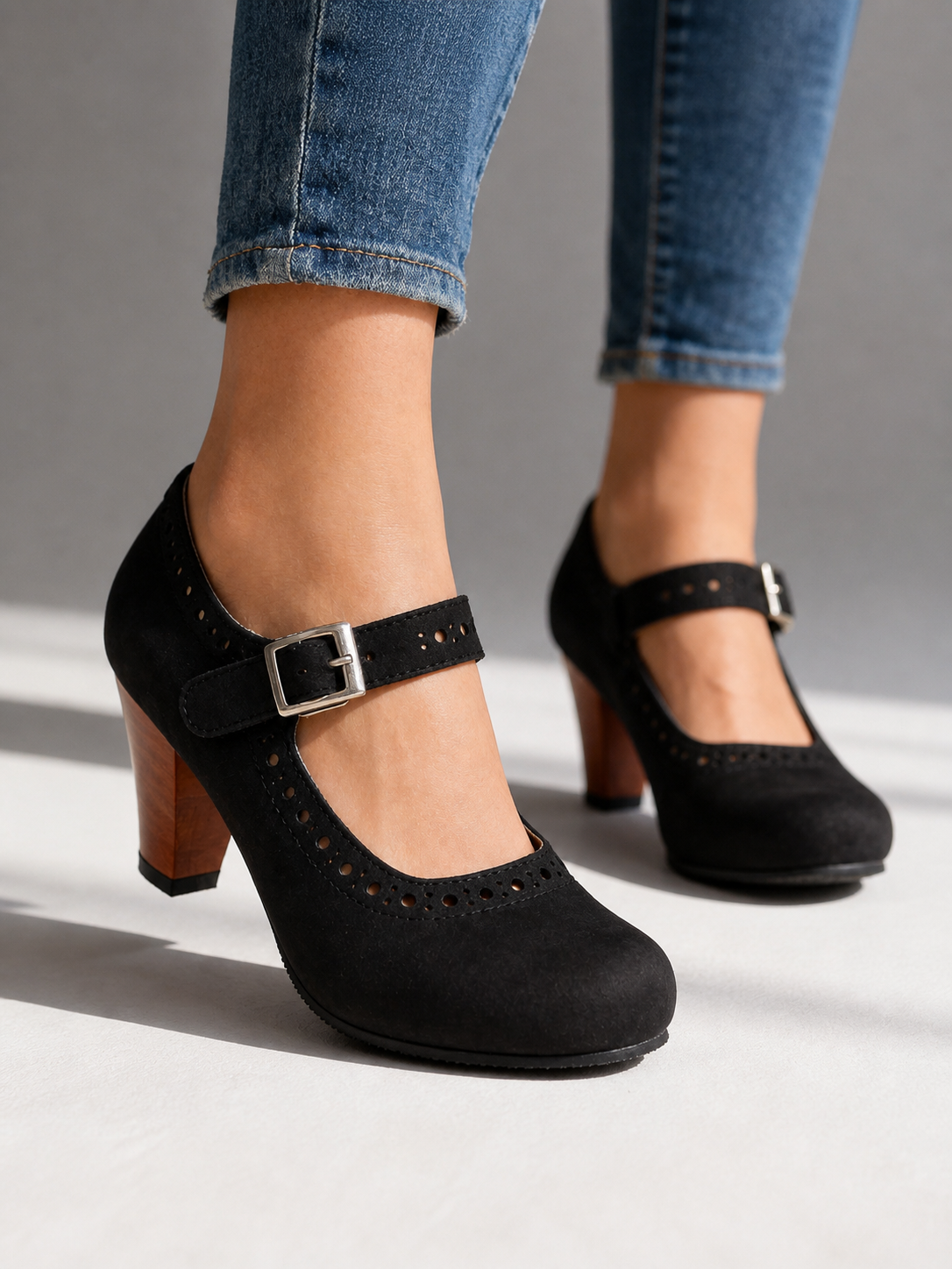 Lara | Sophisticated Block Heel Mary Jane Shoes with Brogue Detail