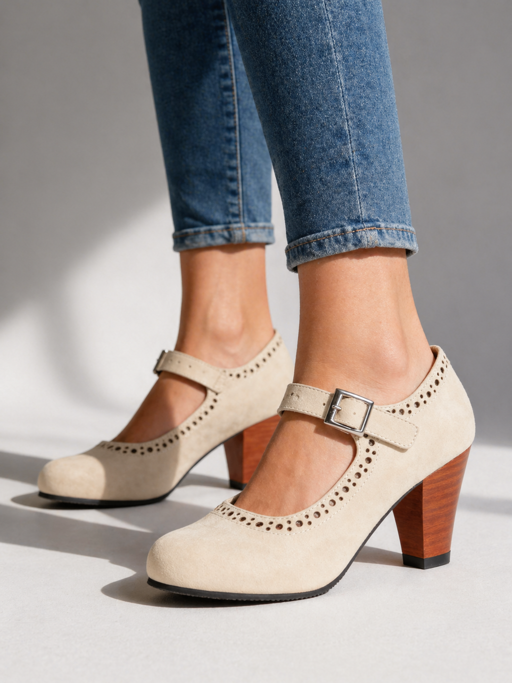 Lara | Sophisticated Block Heel Mary Jane Shoes with Brogue Detail