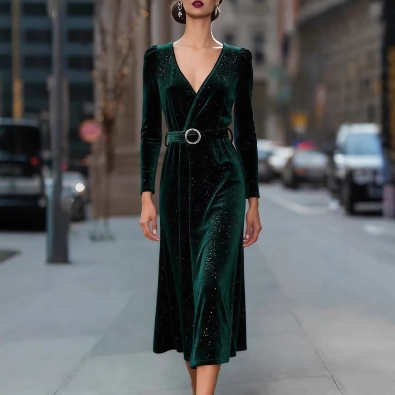 Layla | Chic Sparkle Wrap Midi Christmas Dress