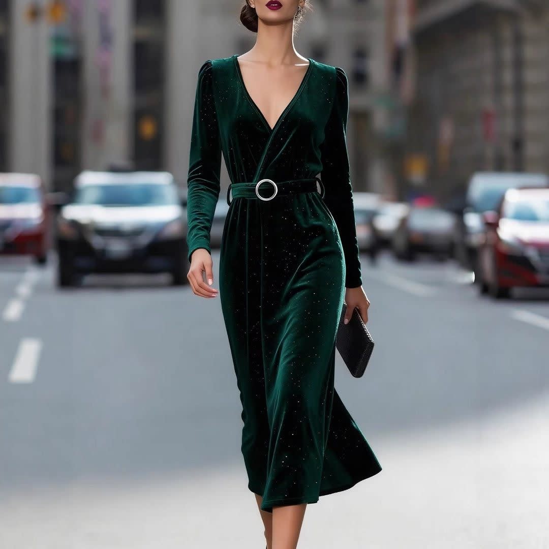 Layla | Chic Sparkle Wrap Midi Christmas Dress