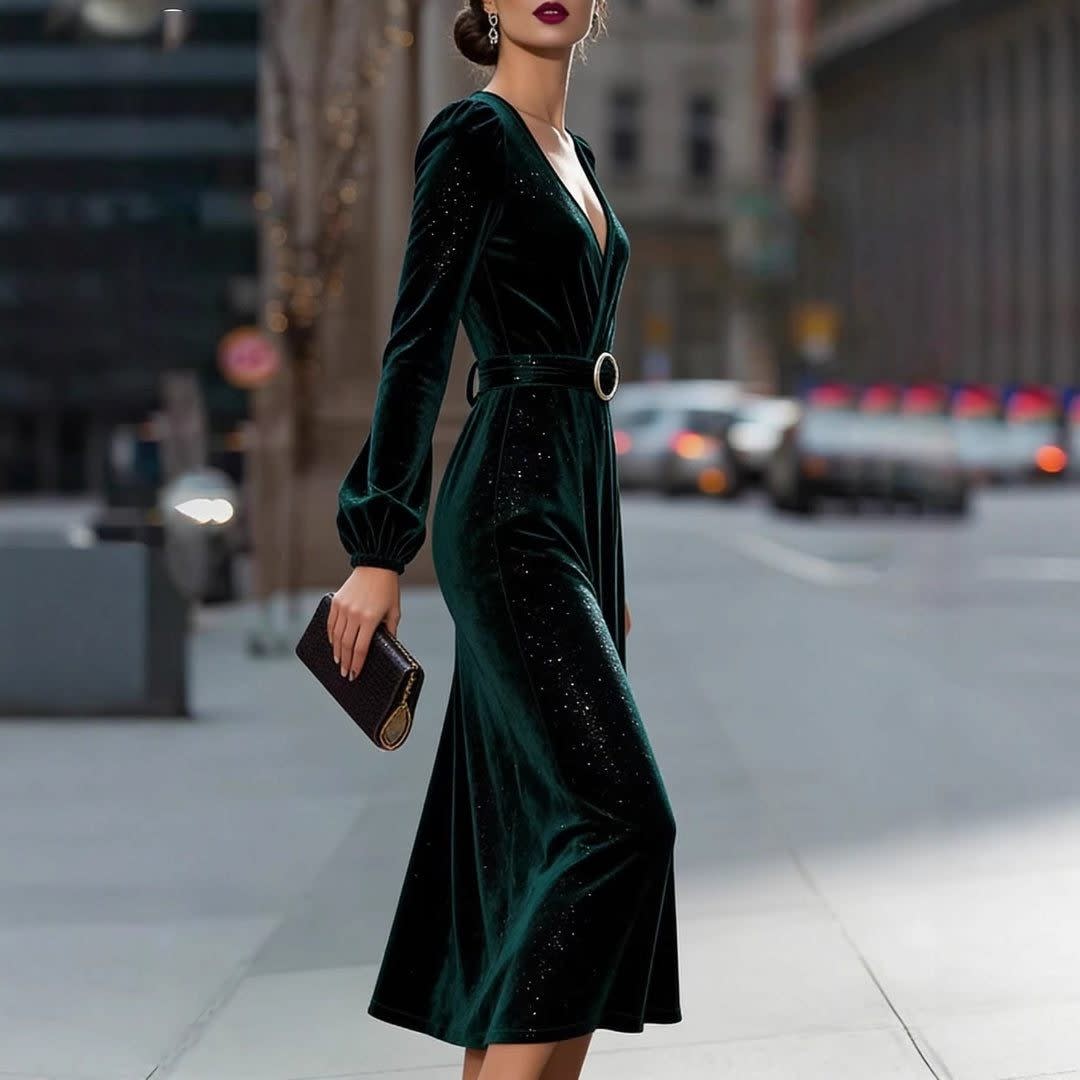 Layla | Chic Sparkle Wrap Midi Christmas Dress