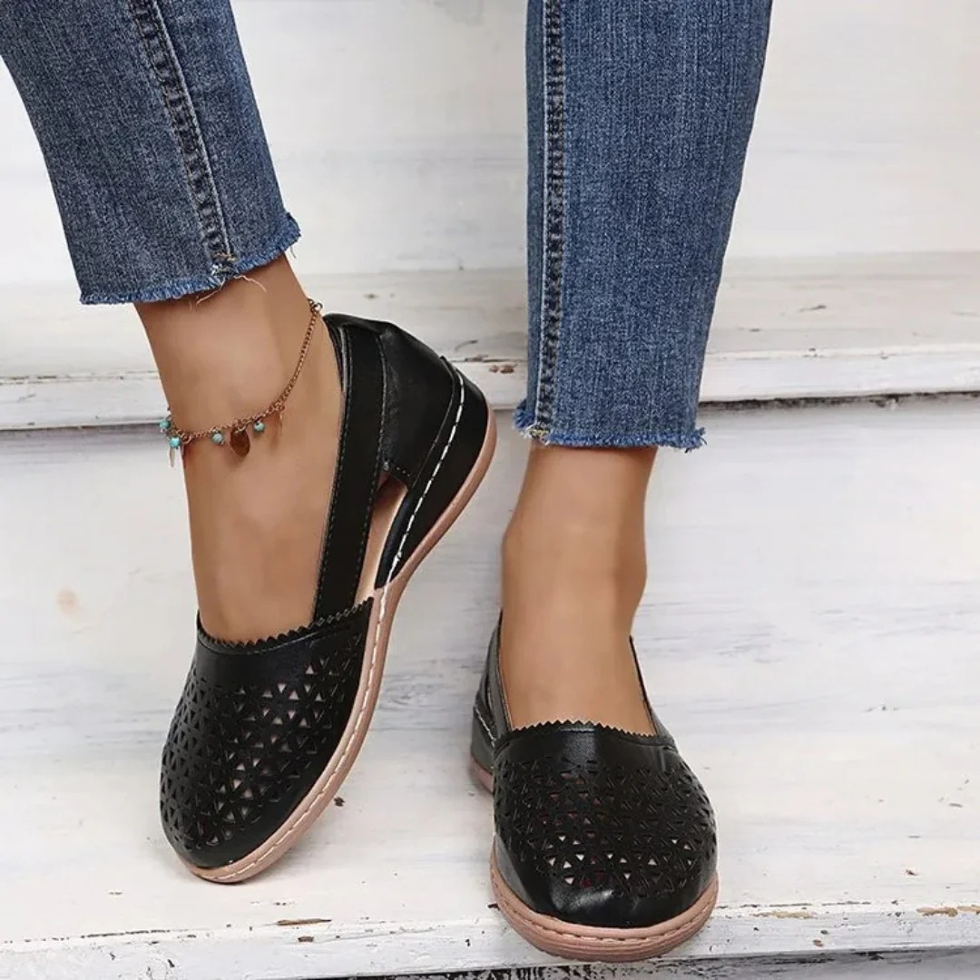 Layla | Polished Comfort Orthopedic Shoes with Laser-Cut Detail