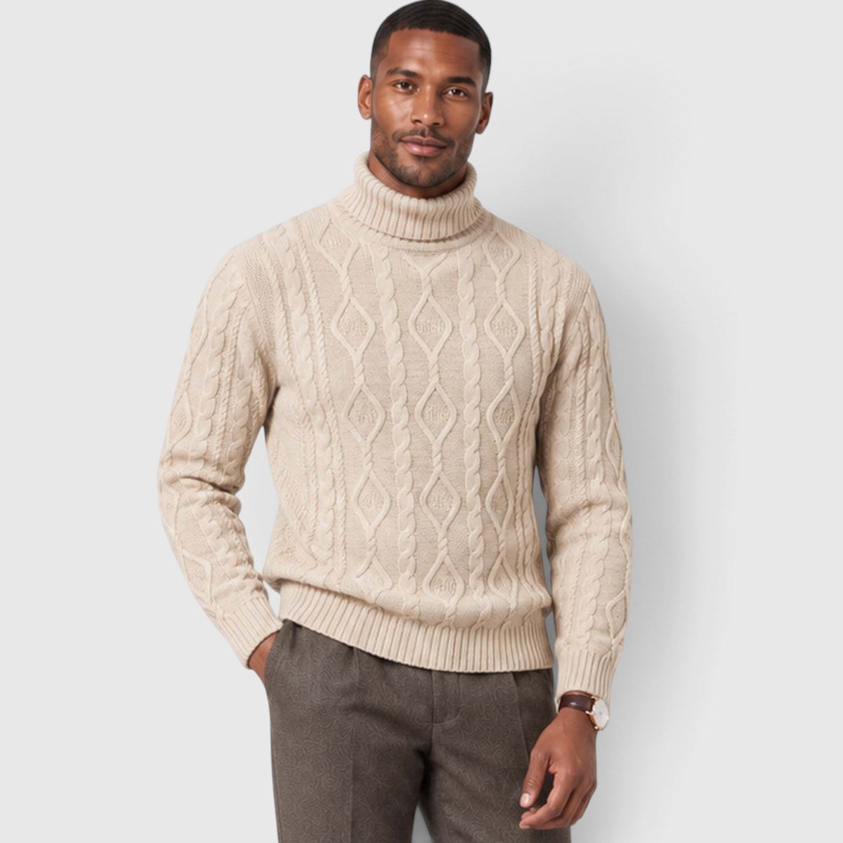 Leon | Cable Roll Neck Mens Knit Jumper