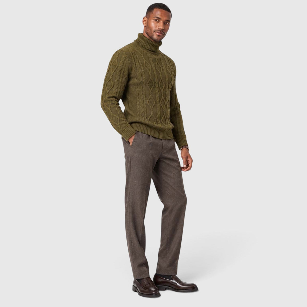 Leon | Cable Roll Neck Mens Knit Jumper