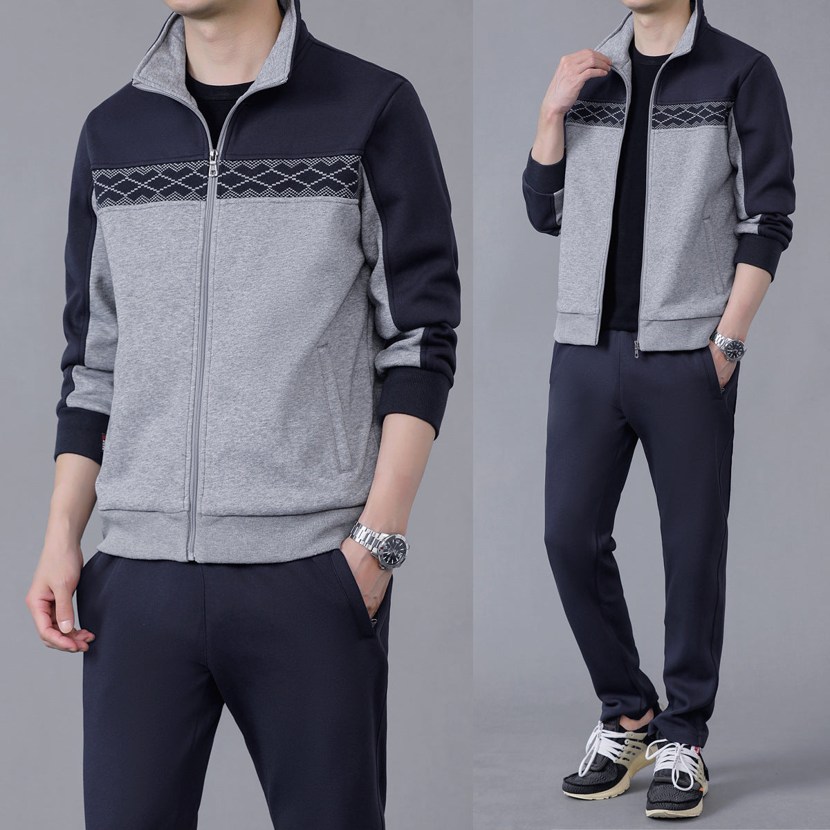 Leon | Sophisticated Colour-Block Zip-Up Tracksuit Set